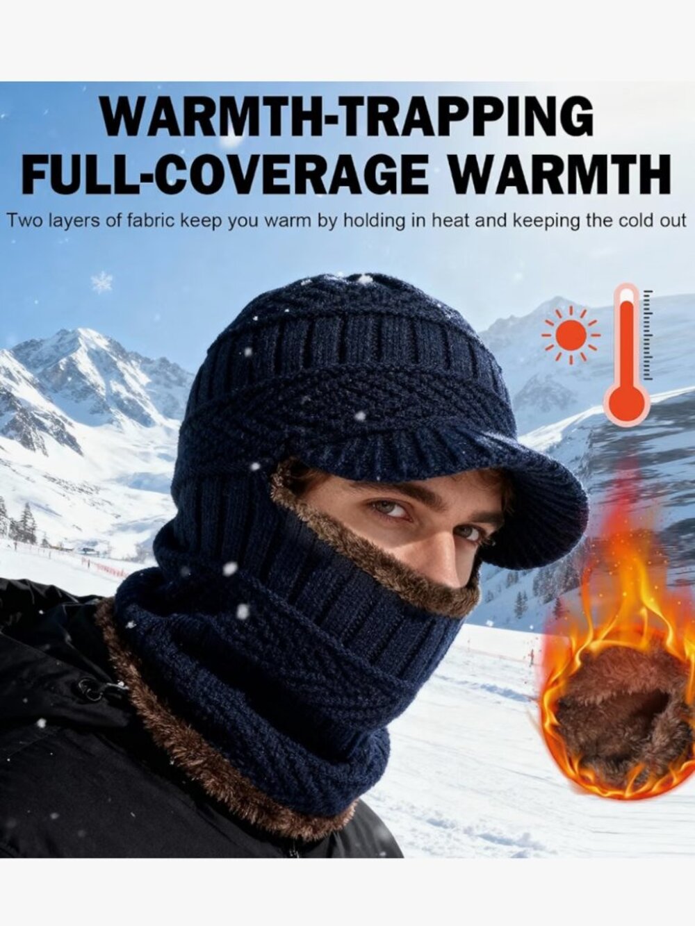 Bundle: Unisex Winter Warmth Set – 3-Piece Knit Visor Hat, Neck Gaiter & Hand Mi
